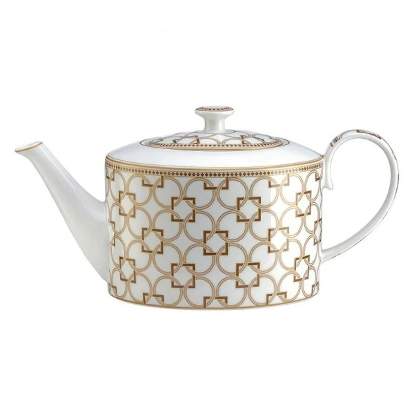 Чайник заварочный 1200мл фарфор Deco бело-бежевый с золотистым кантом Круги и квадраты подар.уп. PM-