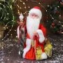 Фигурка новогодняя Дед Мороз в красной шубе с украшенным посохом двигается, с подсветкой 30*16см