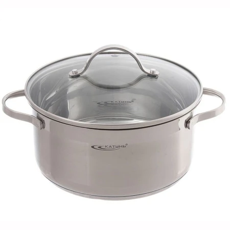 Кастрюля 4,2л нерж.сталь АЛЬТА стекл.крышка d22см толщина стенок 0,5мм индукция KTSET-005-40 (4)