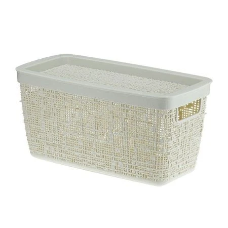Корзина 4л 28*14*14cм пластик БЯЗЬ белый ротанг с крышкой (12)