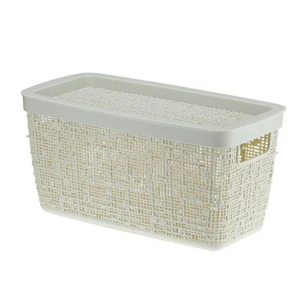Корзина 4л 28*14*14cм пластик БЯЗЬ белый ротанг с крышкой (12)