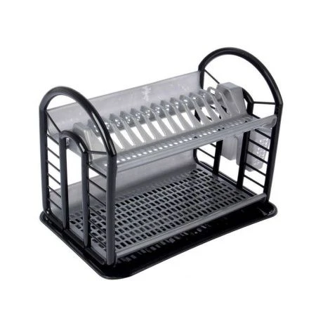 Сушилка для посуды 2-х ярусная 47*37*25см пластик АНТИК антрацит-серый (12) 07202
