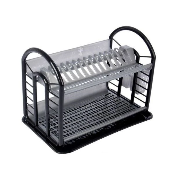 Сушилка для посуды 2-х ярусная 47*37*25см пластик АНТИК антрацит-серый (12) 07202
