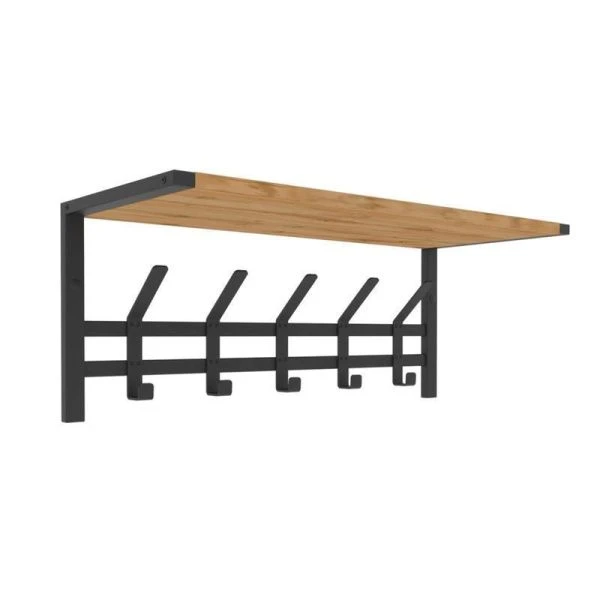 Вешалка настенная с полкой металл Торонто 21Д черная, полка ЛДСП 67*27*27см (1)