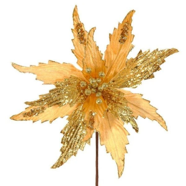 Декор новогодний Цветок Пуансеттия золото/беж 32*32*49см, 2 вида (60/360)
