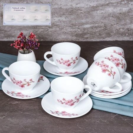 Чайный набор 12пр стеклокерамика САКУРА на 6 персон 250мл GB220/12 (7196) (8