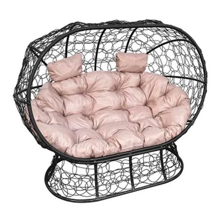 Диван на подставке Лежебока с ротангом 95*113*176см металл корич, бежевая подушка (max нагр.200кг)