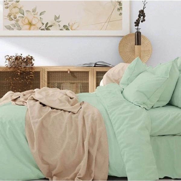 КПБ 2сп поплин 100%хлопок Butterfly с евро (пр.215*240, под.175*215, нав.70*70*2) рис. Зеленый чай