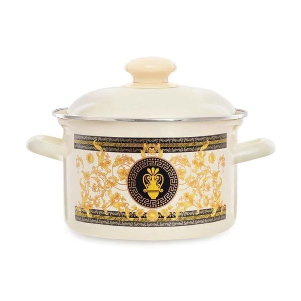 Кастрюля 4,5л  эмаль ГРЕЧЕСКИЙ УЗОР цилиндрическая (4)