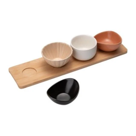 Менажница 4 секции 70/75/150/155мл керамика Scenario на бамбук.подставке 36*9,5*1см SCN-04 (10)