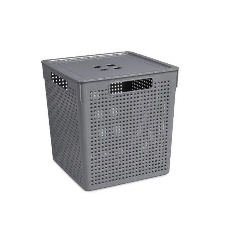 Корзина для хранения 23л 294*294*300мм пластик ЛОФТ с крышкой серая (9)
