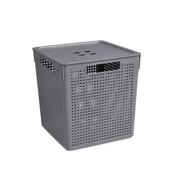 Корзина для хранения 23л 294*294*300мм пластик ЛОФТ с крышкой серая (9)