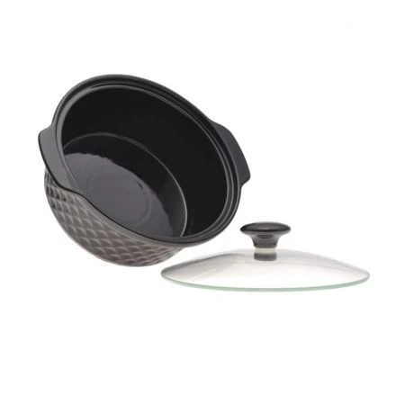 Мармит 1,5л 24*21*8см керамика круглый 2 свечи мет.подставка черный арт.6425 (4)