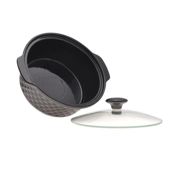 Мармит 1,5л 24*21*8см керамика круглый 2 свечи мет.подставка черный арт.6425 (4)