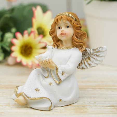 яяяСтатуэтка Ангелочек с голубем полистоун 8*7*6см
