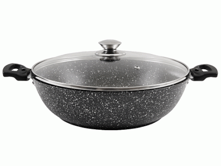 Жаровня 30см h8,5см алюминий АП стекл. крышка темный мрамор (3)