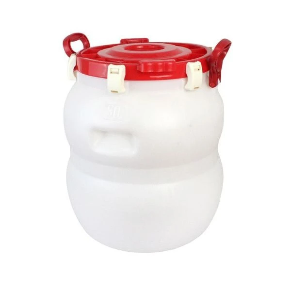 Бочка 50л пластик с широким горлом d-330мм с зажимами герметичная белая (3) Бочка 50л пластик с широким горлом d-330мм с зажимами герметичная белая (3)