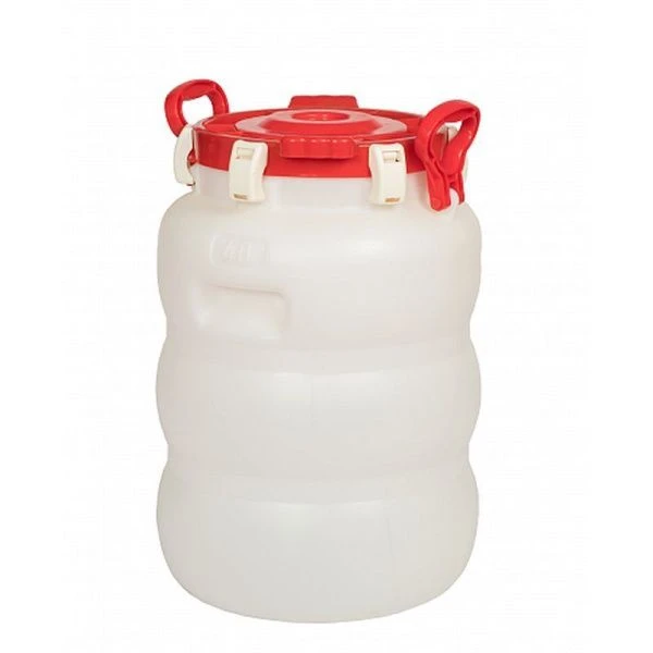 Бочка 40л пластик с широким горлом d-275мм с зажимами герметичная белая (3) Бочка 40л пластик с широким горлом d-275мм с зажимами герметичная белая (3)