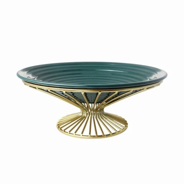 Фруктовница 25*10см металл зеленая с золотом (24) Фруктовница 25*10см металл зеленая с золотом (24)