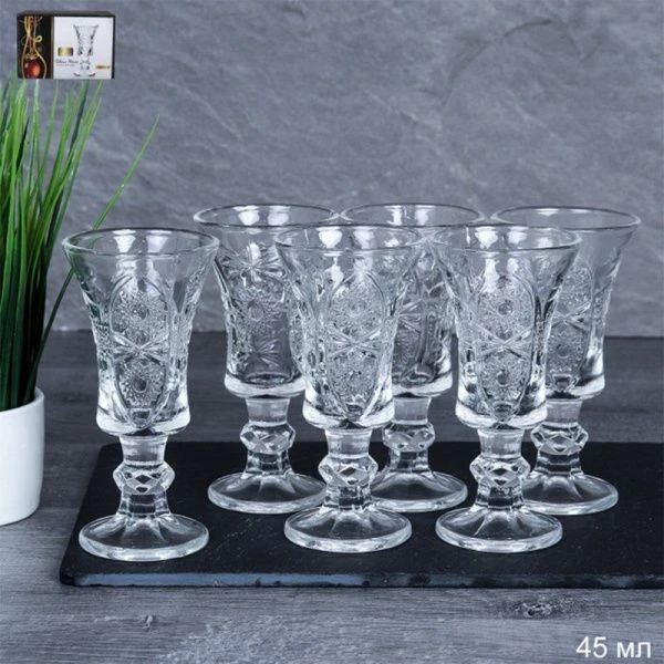 Набор рюмок стекло 6шт. 45мл Орнамент Р-1600 (24) Набор рюмок стекло 6шт. 45мл Орнамент Р-1600 (24)