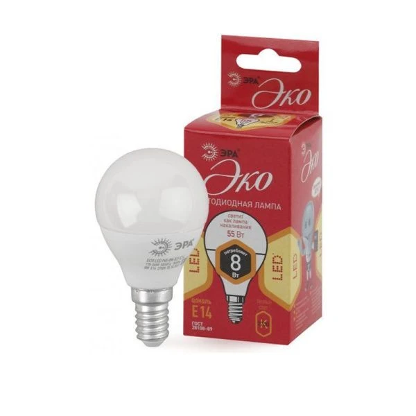 Лампа светодиодная стекло ЭРА LED smd P45-8w-827-E14 RED LINE (тепл.свет) Лампа светодиодная стекло ЭРА LED smd P45-8w-827-E14 RED LINE (тепл.свет)