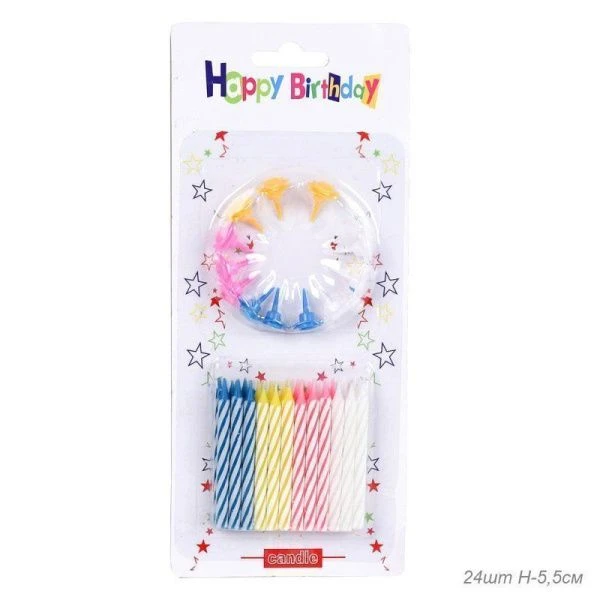 Набор свечей для торта парафин 24шт. С днем рождения W24-2 (24/288) Набор свечей для торта парафин 24шт. С днем рождения W24-2 (24/288)