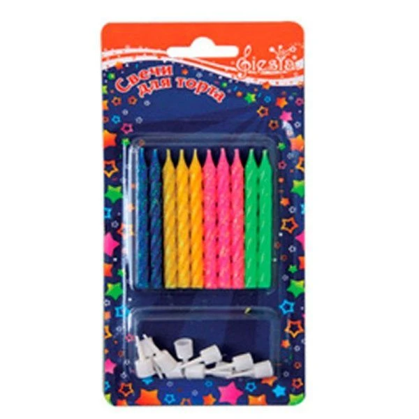 Набор свечей для торта стеарин Неон с блестками 10шт. 6см арт. NE55A (24) Набор свечей для торта стеарин Неон с блестками 10шт. 6см арт. NE55A (24)