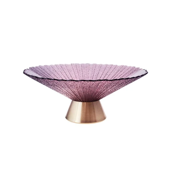 Фруктовница 10*26см стекло фиолетовая с золотом на ножке JC-15926 (12) Фруктовница 10*26см стекло фиолетовая с золотом на ножке JC-15926 (12)