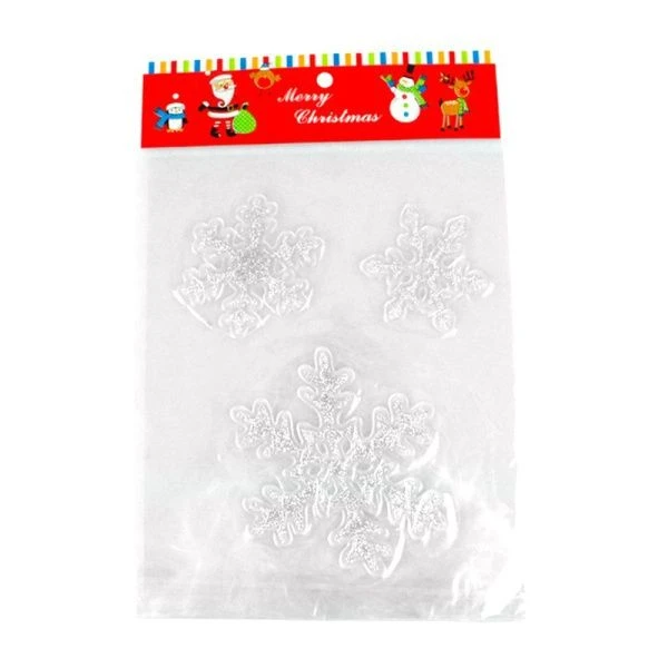 Наклейка новогодняя на окно СНЕЖИНКИ набор 3шт 13,5/8,5/7,5см силикон микс JC-16570 (600) Наклейка новогодняя на окно СНЕЖИНКИ набор 3шт 13,5/8,5/7,5см силикон микс JC-16570 (600)